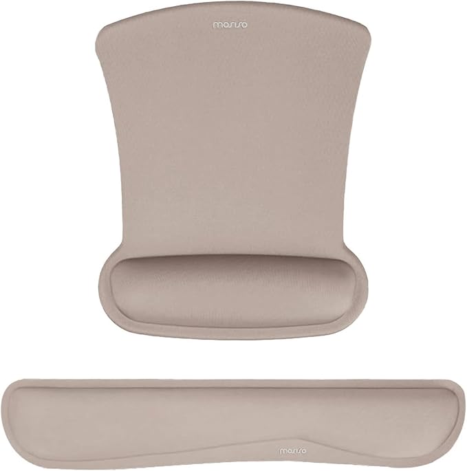 MOSISO Wrist Rest Support for Mouse Pad & Keyboard Set, Ergonomic Mousepad Non-Slip Base Home/Office Pain Relief & Easy Typing Cushion with Neoprene Cloth & Raised Memory Foam, Taupe Brown