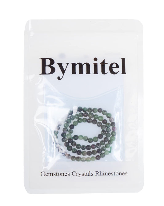 Bymitel 90 pcs Natural Genuine Real Round Loose Stone Beads Gemstone Spacers for Charm DIY Jewelry Making 15.5" per Strand 4mm (Ruby Zoisite, 4mm)
