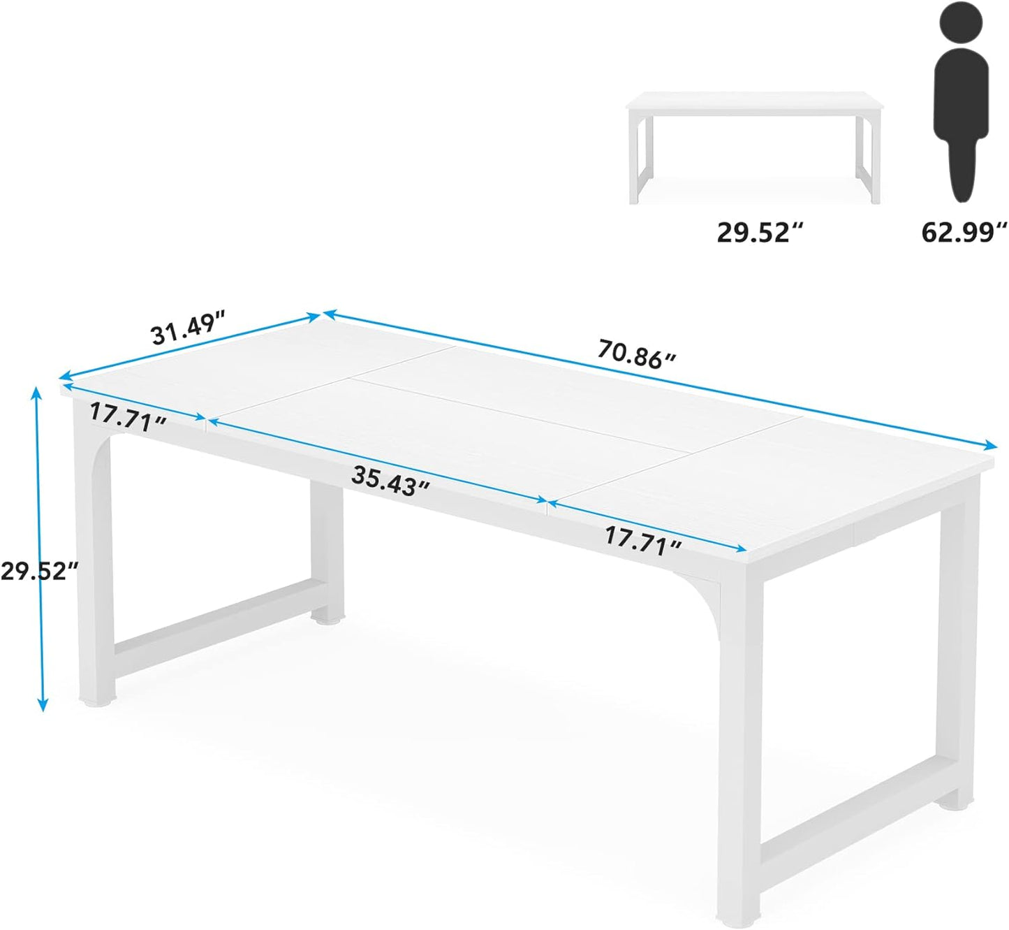 Tribesigns 70.8”Executive Desk, Large Office Computer Desk with Thicken Frame, Modern Simple Workstation Business Furniture for Home Office, White