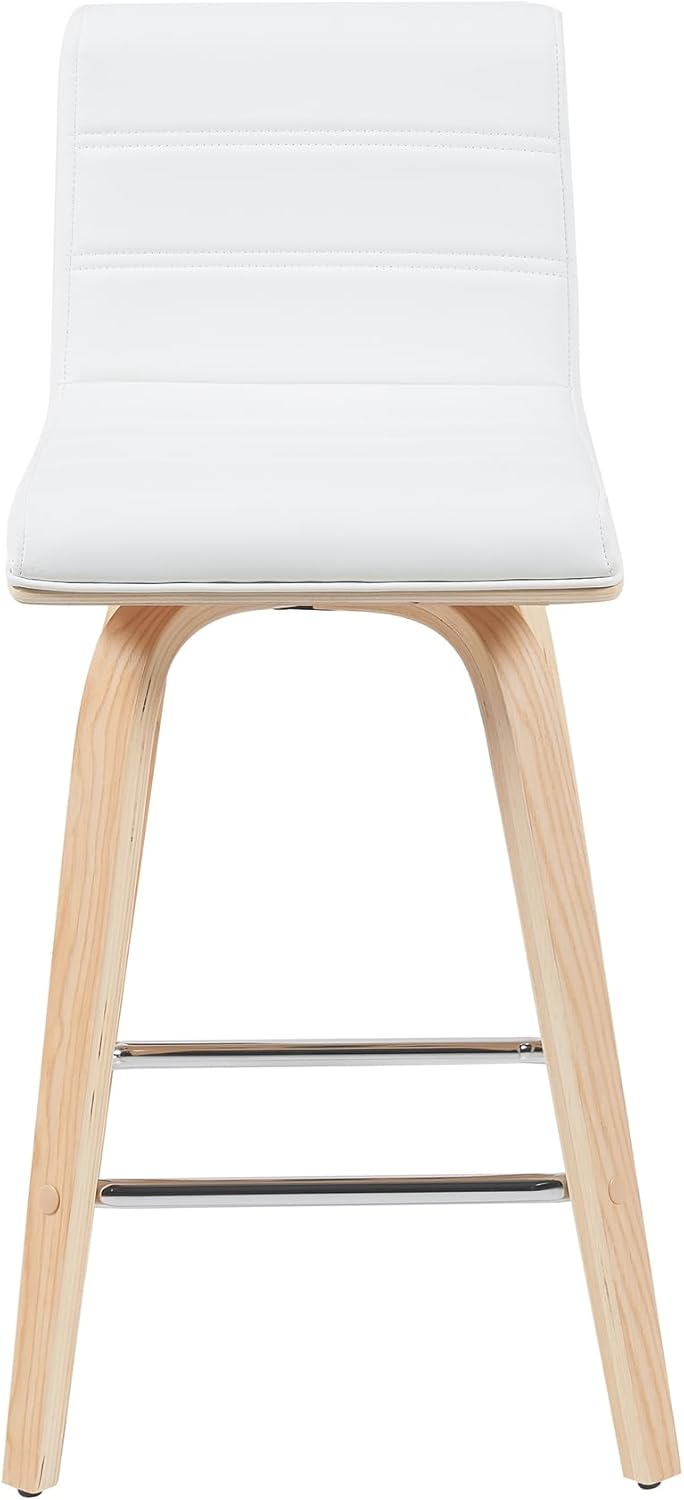 Vienna Modern Counter Height Swivel Bar Stool with White Faux Leather Seat and Patterned Oak Wood Frame Set of 4