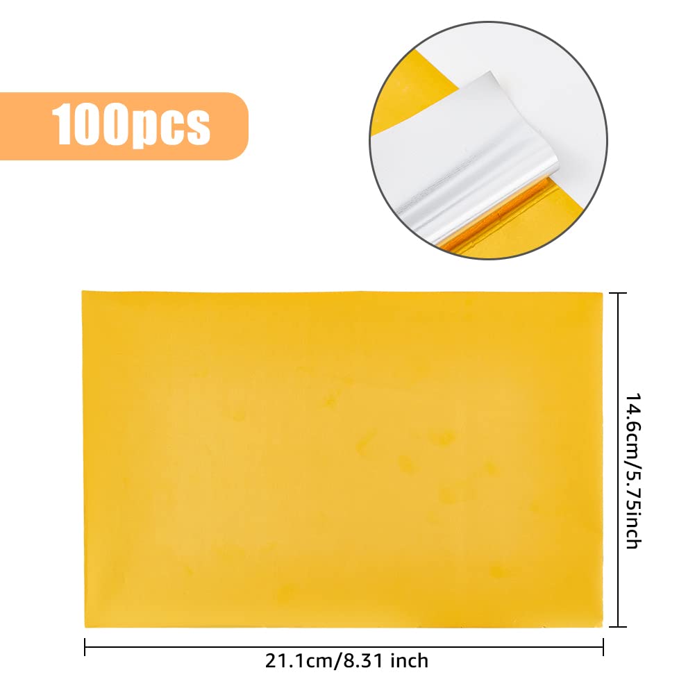 SUPERFINDINGS 100 Sheets A5 Hot Foil Transfer Sheets Gold Hot Foil Stamping Papers 21.1x14.6cm Metallic Heat Transfer Foil Paper for Foil Quill/Heat Foil Pen Card Making Scrapbooking Paper Crafts