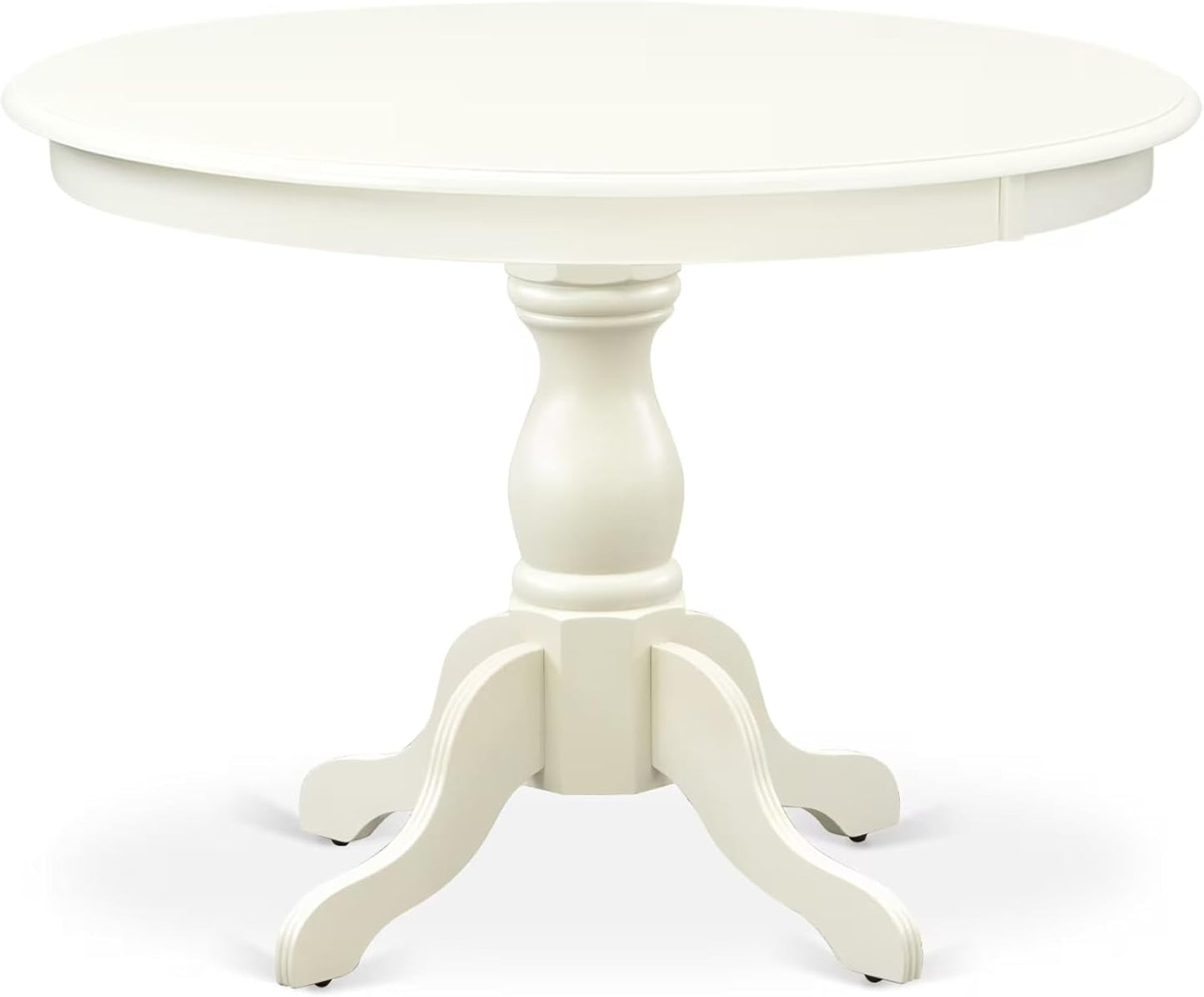 East West Furniture HBGR5-LWH-W 5 Piece Kitchen Table & Chairs Set Includes a Round Dining Room Table with Pedestal and 4 Dining Chairs, 42x42 Inch, Linen White