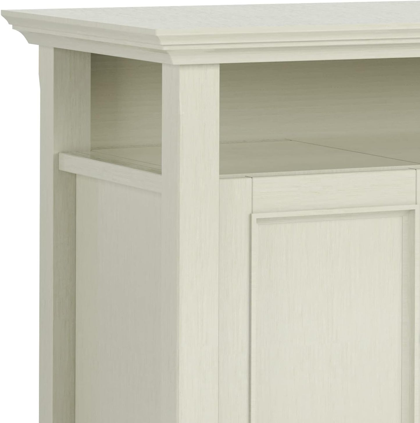 SIMPLIHOME Amherst 54-inch Wide Solid Wood TV Stand in Antique White, Transitional-Style Media Console for Living Room with Adjustable Shelves and Cable Management