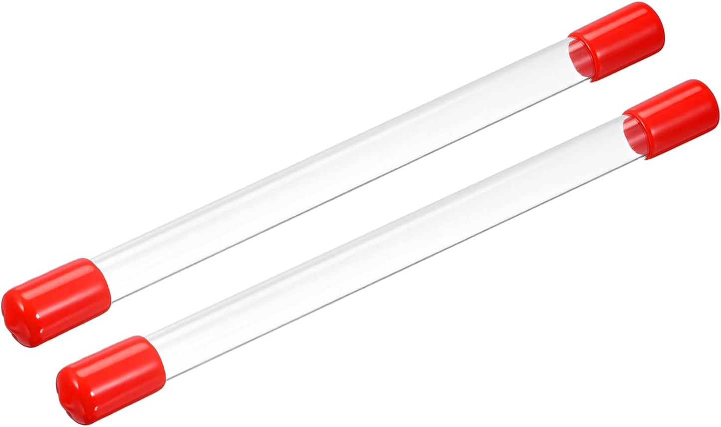 PATIKIL Clear Rigid Tube Round Plastic Tubing with Red Rubber Caps Polycarbonate Water Pipe, 305mm/ 12 Inch Length, 11mmx12mm/0.43"x0.47", 2 Set