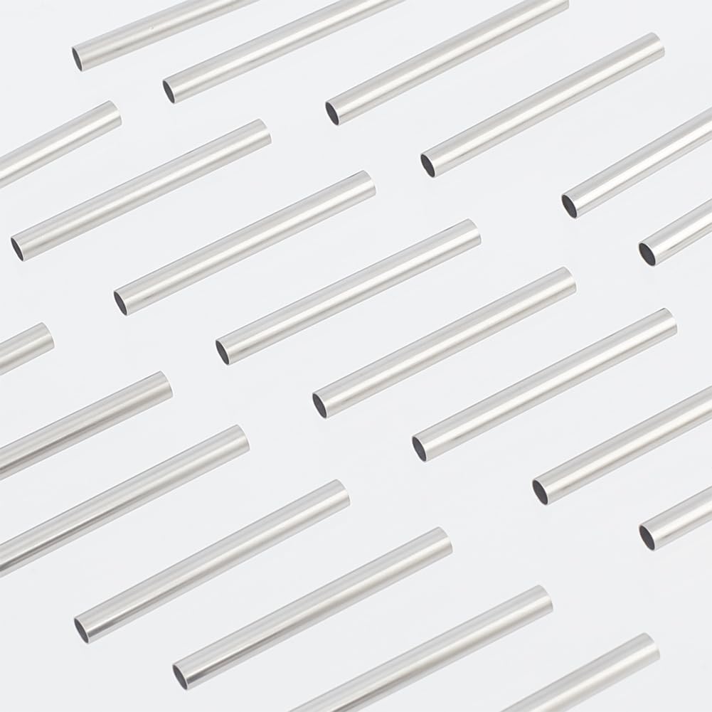 PH PandaHall About 200pcs 30mm Long Stainless Steel Tube Beads Straight Tube Charms Metal Smooth Finding Beads for Jewelry Crafts Making Findings, 2.7mm Hole Stainless Steel Color