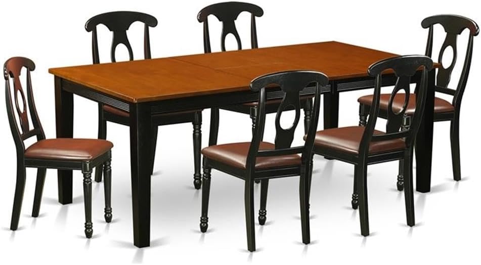 East West Furniture QUKE7-BCH-LC 7 Piece Dinette Set Consist of a Rectangle Dining Room Table with Butterfly Leaf and 6 Faux Leather Upholstered Dining Chairs, 40x78 Inch, Black & Cherry