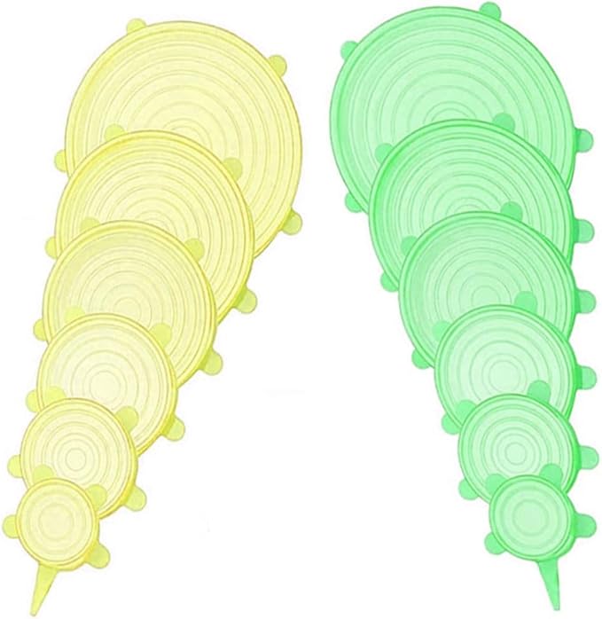 12 pcs Silicone Stretch lids set, Reusable Food Storage Covers,Silicone Bowl Covers,Flexible to Fit All Shape of Containers,Food Cover to Keep Food Fresh(6 Sizes,green&yellow)