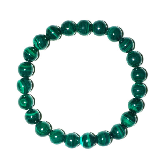 Natural Malachite Bracelet 8mm | Green Crystal Healing Stone Beaded Stretch Bracelet | Fits 7-7.5 inch Wrist for Men Women