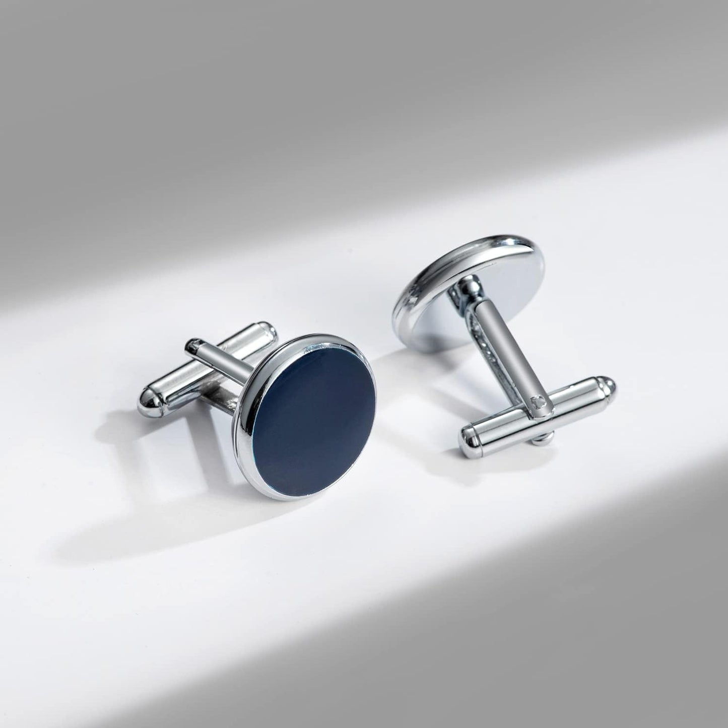 wynameleri Mens Cufflinks and Studs Set Blanks Round 4 Colors Shirt Tuxedo Buttons Packed in Cufflink Box for Business Wedding Jewelry