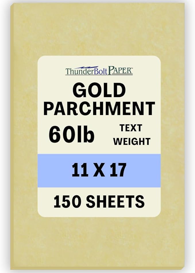 150 Gold Parchment 60# Text (=24# Bond) Paper Sheets - 11" X 17" (11X17 Inches) Tabloid|Ledger|Booklet Size - 60 Pound is Not Card Weight - Vintage Colored Old Parchment Semblance