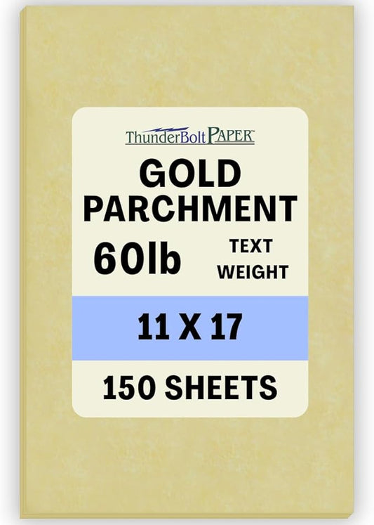 150 Gold Parchment 60# Text (=24# Bond) Paper Sheets - 11" X 17" (11X17 Inches) Tabloid|Ledger|Booklet Size - 60 Pound is Not Card Weight - Vintage Colored Old Parchment Semblance