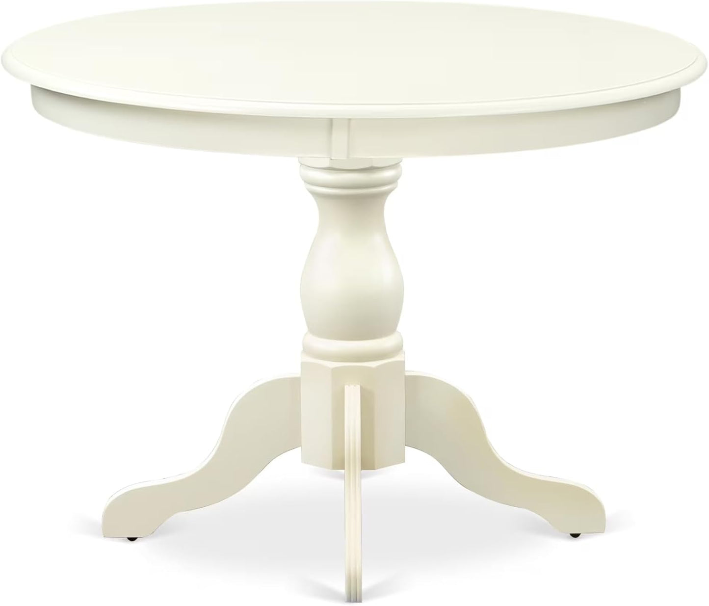 East West Furniture HBGR5-LWH-W 5 Piece Kitchen Table & Chairs Set Includes a Round Dining Room Table with Pedestal and 4 Dining Chairs, 42x42 Inch, Linen White