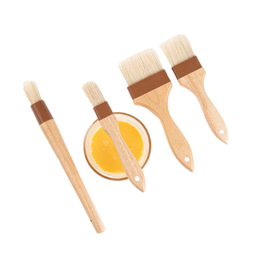 Restaurantware-Pastry Tek Wide Buttering Brush Set, 1 Set of 4 Boar Bristle Pastry Brushes - Hardwood Handle, Sturdy Ferrule, Wood Basting Brushes, Built-In Hanging Hole, For Glazing And Basting