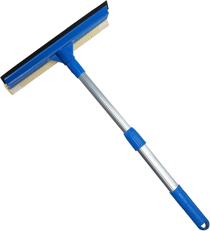 Professional Window Squeegee,2 in 1 Squeegee Window Cleaner with Long Stainless Steel Handle,Sponge Car Window Squeegee for Gas Station, Glass,Shower,Outdoor High Window Cleaning (Expansion Payment)