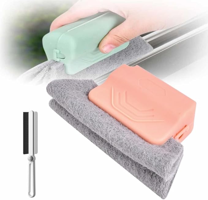 Window Groove Cleaning Brush,2024 New Hand-held Magic Window Track Cleaner Tools Set,Groove Cleaning Brush Window or Sliding Door for Sliding Door, Sill, Tile Lines, Shutter (Pink)
