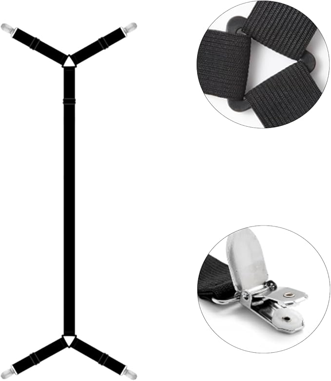 6-Pack Adjustable Sheet Straps, Fitted Sheet Holders， Secure Your Bed Sheets Instantly! These Heavy-Duty Sheet Clips Keep Fitted Sheets Tight on Mattresses Up to 21 Inches Deep for a Neat,