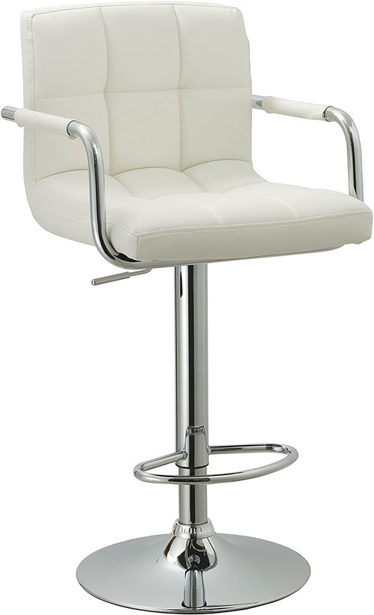 AC Pacific Contemporary Adjustable Swivel Kitchen Bar Stool Chair with Cushion and Armrest, 24"-33", White ACBS15 Daisy White Square