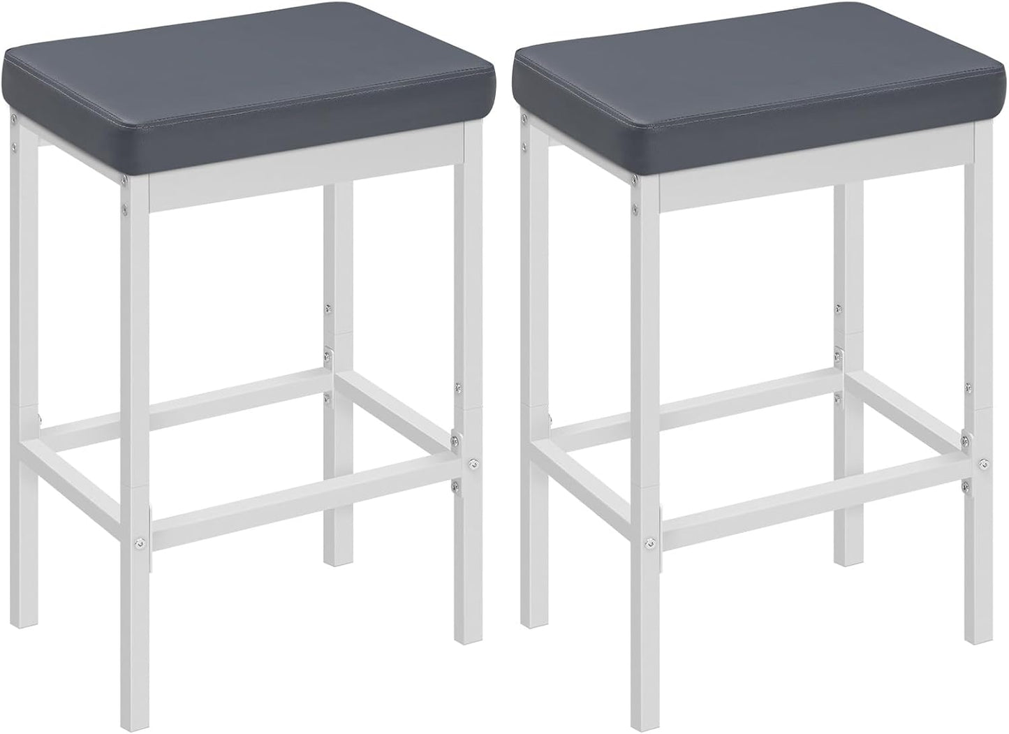 HOOBRO Bar Stools, 24.8-Inch Height Stools, Breakfast Bar Stools, Kitchen Bar Chairs, 2" Thick Upholstery, for Kitchen, Dining Room, Cafe, Bar Counter, White and Gray WG21BY01