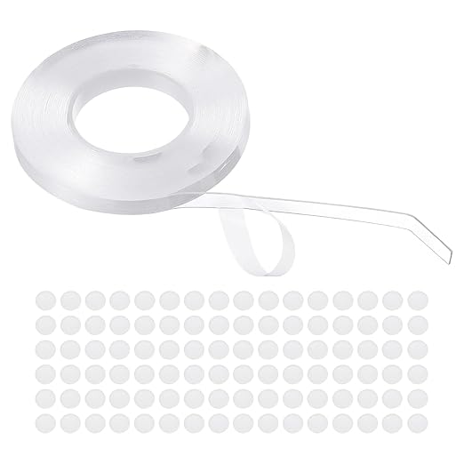 PATIKIL Double Sided Tape Heavy Duty, Transparent Nano Adhesive Mounting Tape for Picture Hanging Walls Decor, 1 Roll 5mx8mmx1mm Strip & 200 Pcs 8mmx1mm Circle