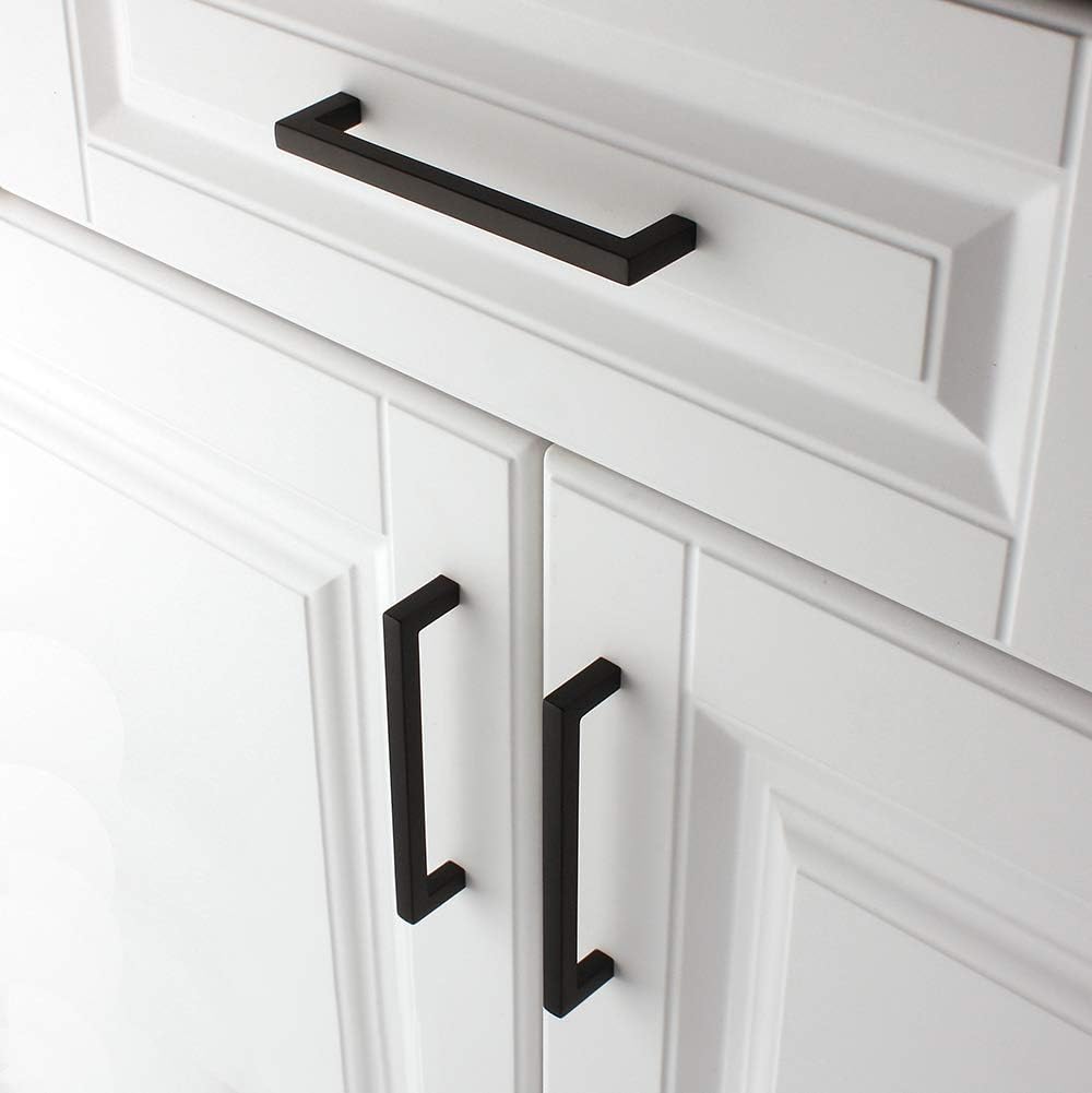 KOOFIZO Solid Square Bar Cabinet Handle - Black Furniture Pull, 5 Inch/128mm Screwhole Distance, 10-Pack for Kitchen Cupboard Door, Bedroom Dresser Drawer, Bathroom Wardrobe Hardware
