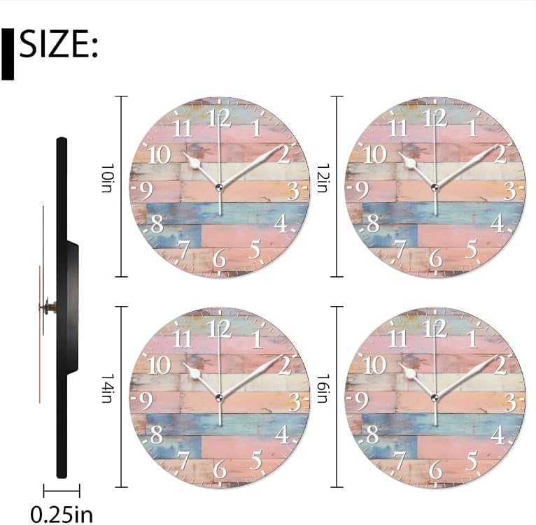 Plank Wall Clock Non-Ticking Silent Clocks Battery Operated Analog Decor Clock for Home-Colorful Pastel Pink Wooden Wall(16inch)