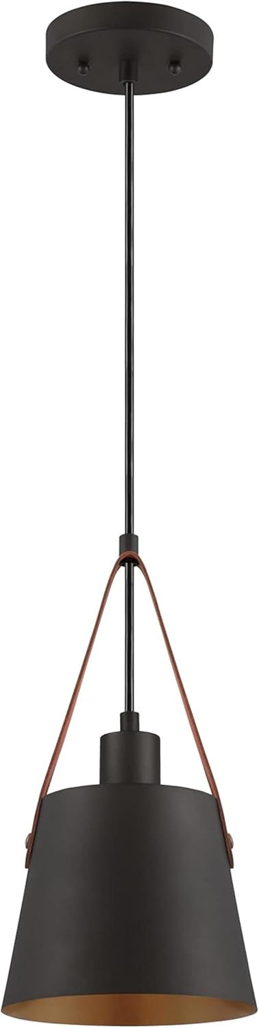 Westinghouse 6125300 Pasco Contemporary One Light Indoor Mini Pendant, Black-Bronze Finish with Leather Strap