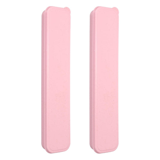 uxcell 2 Pcs Travel Utensil Holders with Case, 10.8" Portable Flatware Box with Slot Stand Reusable Plastic Travel Cutlery Case for Fork Spoon Chopsticks Lunch Box, Pink (Flat Cover)