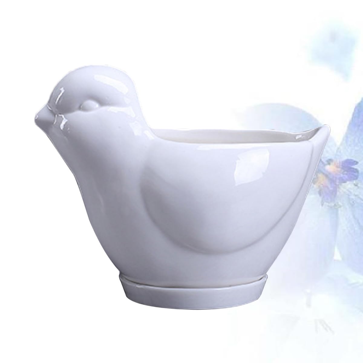 Mikikit Ceramic Bird Shape Succulent Plant Pot with Saucer, White Small Indoor Flower Planter for Desktop Garden Decor