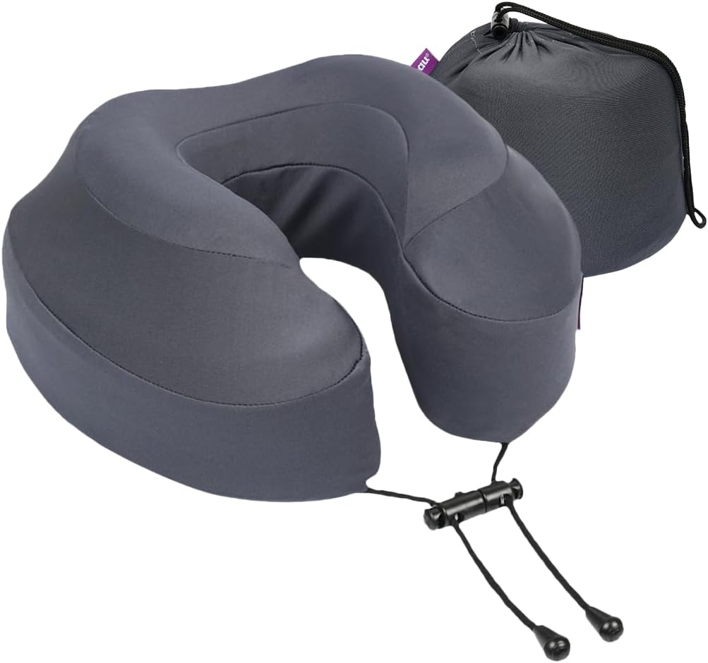 Cabeau Air Travel Pillow for Long Flights – Evolution Plus – U Shaped Memory Foam Neck Support – Removable, Washable Cover – Comfort On-The-Go for Airplane, Train, and Car (Slate Grey)