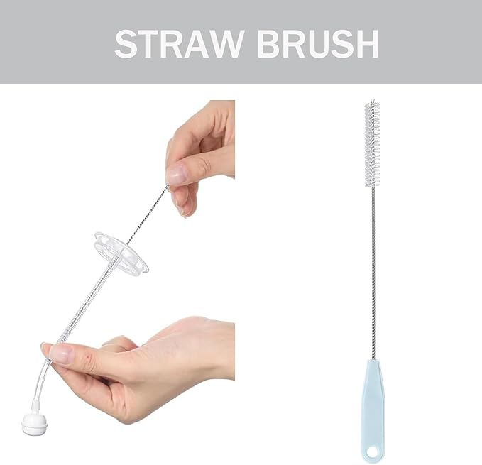 Baby Bottle Brush Set 4 in 1, Baby Bottle Cleaner, with 1P Nylon Bottle Brush, 1P Bottle Cap Brushes, 2P Straw Brushes, Bottle Brush with Nipple Cleaner and Suction Cup, BPA-Free(Grey)