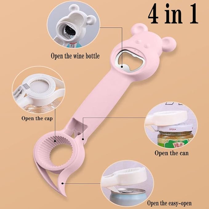 New 4 in 1 Multi Function Can Opener Bottle,Multi Kitchen Tool for Jelly Jars,Wine, Beer and other,Bottle Opener to Protect the Nail Use for Children,Elderly and Arthritis Sufferers (2Pcs)