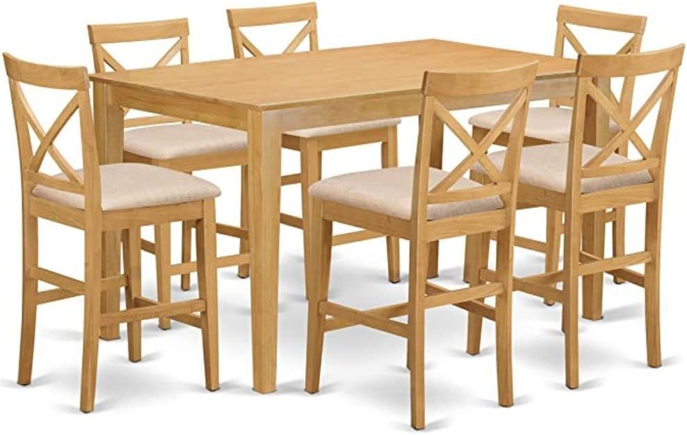 East West Furniture CAPU7H-OAK-C 7 Piece Kitchen Counter Height Dining Table Set Consist of a Rectangle Dining Room Table and 6 Linen Fabric Upholstered Chairs, 36x60 Inch, Oak