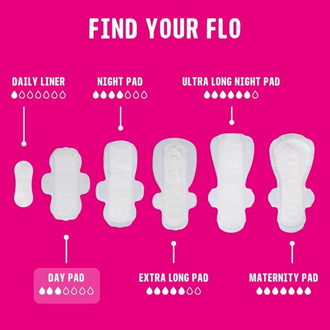 Flo - Day Menstrual Pads (16 Pack) - Regular Flow - Leak Locking - Winged + Ultra-Thin - Natural, Absorbent, Soft, & Breathable - Bamboo Period Pads for Women - Plant Based - Vegan & Cruelty Free