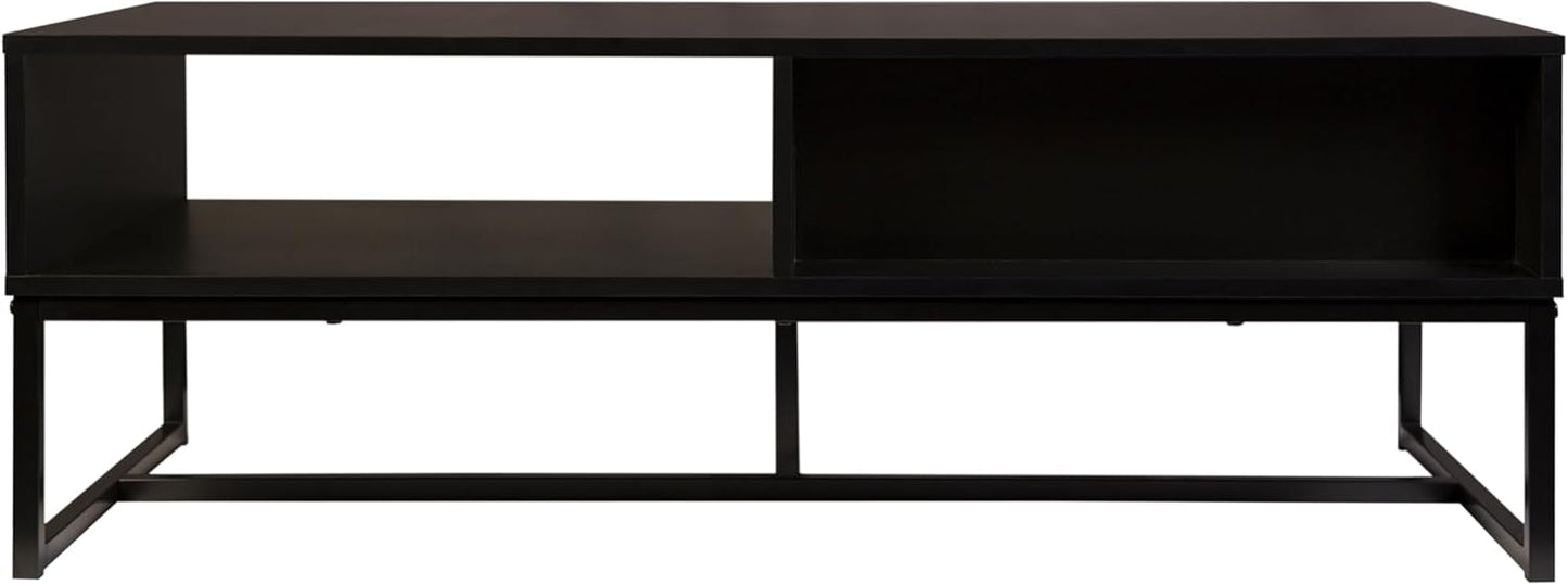 AC Pacific Bali Coastal Modern TV Stand with Storage Cubby and Natural Wood Drawer, Stylish and Functional Entertainment Center for Living Room or Bedroom, 47" Long, Black