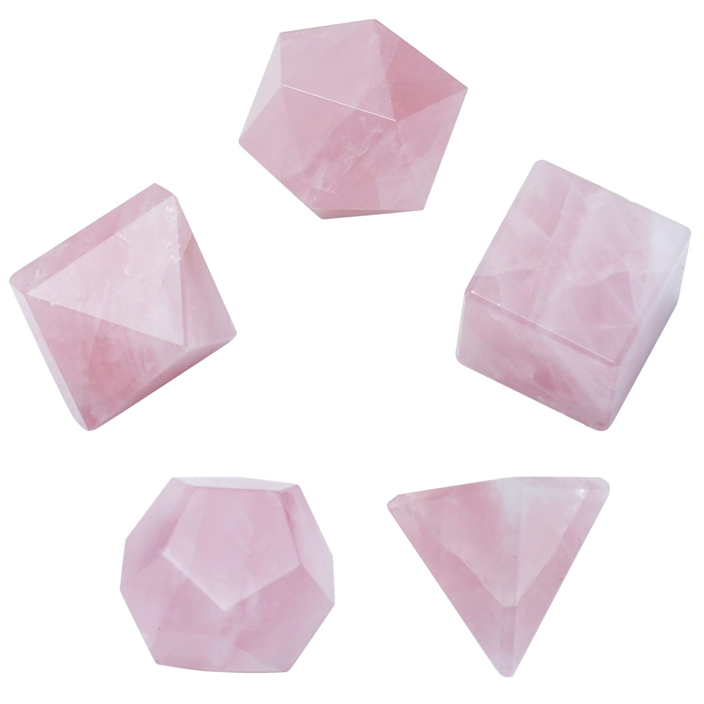 Crocon Rose Quartz 5Pcs Platonic Solids Crystal Geometry Set, Platonic Solids Sacred Geometric Stones for Meditation Reiki Balancing Healing Chakra Stone Cleansing Spiritual Good Luck (15-20mm)