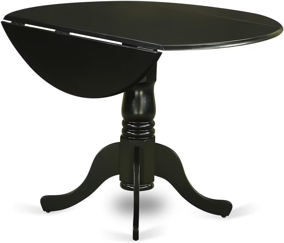 East West Furniture DLAV5-BLK-LC 5 Piece Modern Dining Table Set Includes a Round Wooden Table with Dropleaf and 4 Faux Leather Upholstered Dining Chairs, 42x42 Inch, Black