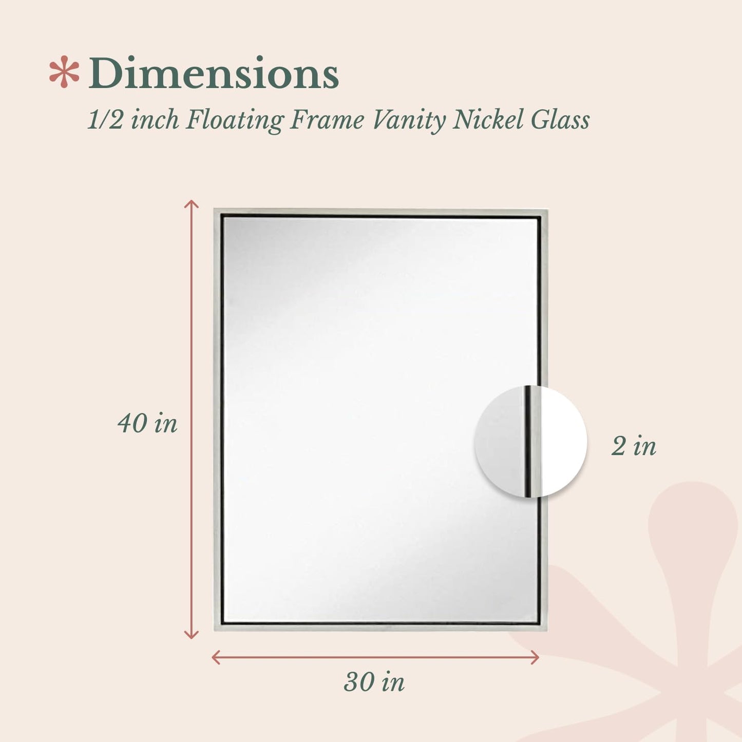 Hamilton Hills 30x40 inch Polished Silver Metal Framed Wall Mounted Mirror - Large Rectangular Bathroom Mirror - 1/2 inch Floating Frame Vanity Nickel Glass - Hangs Horizontal or Vertical