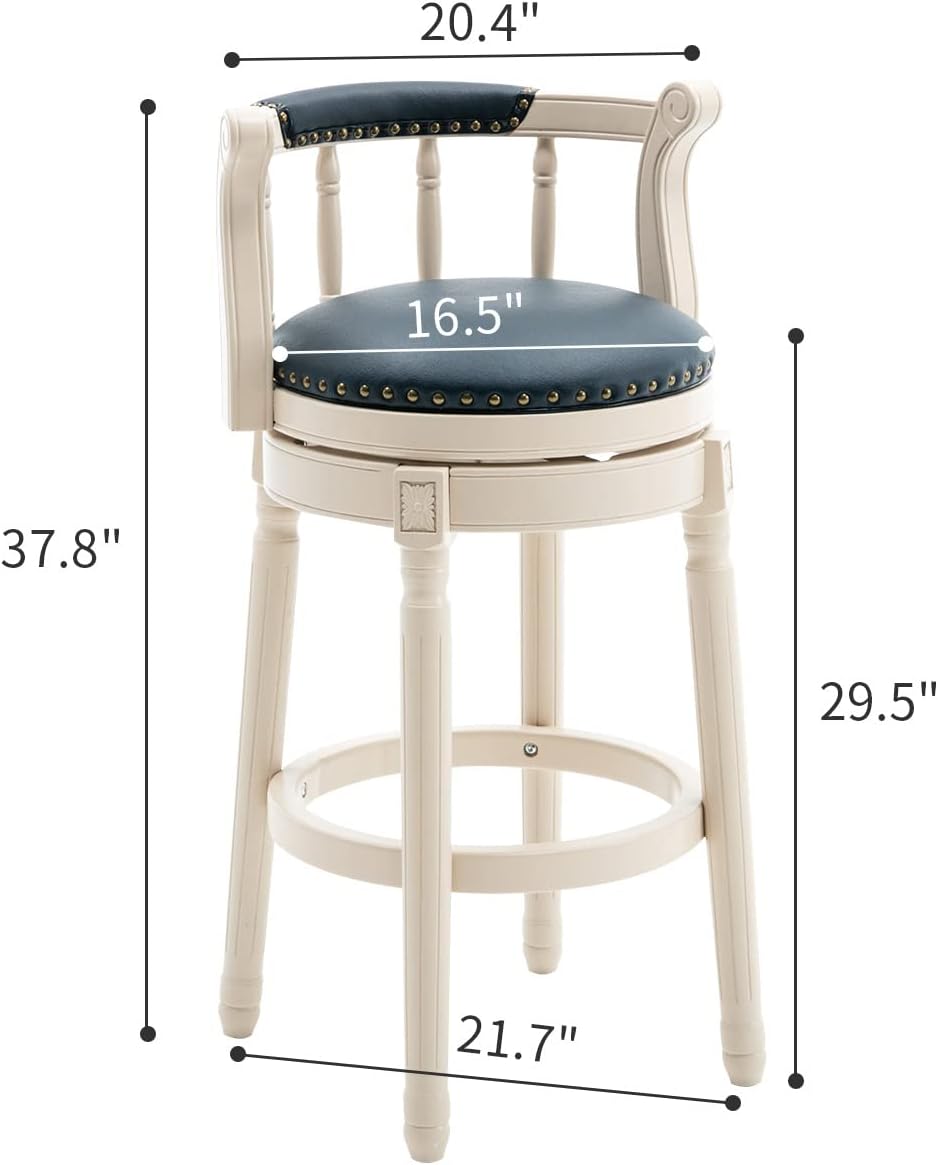 Cow top Leather Wooden Bar Stools, 360 Degree Swivel Bar Height Chair with Backs for Home Kitchen Counter, Morden Chair Barstools (Ivory Wood 2pcs-Cream Seat, Bar Height-Seat Height 29.5”)