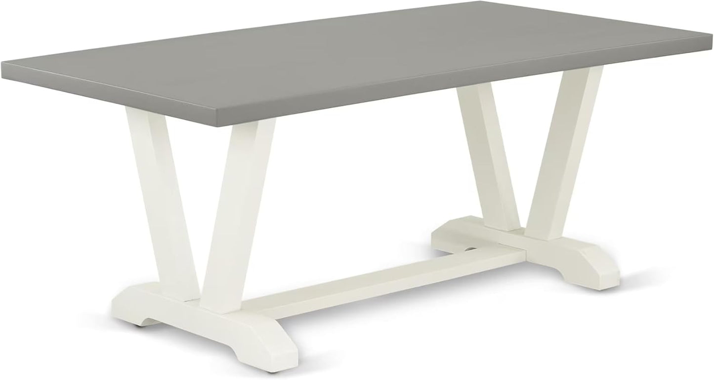 East West Furniture V097EN206-7 7 Piece Modern Dining Table Set Consist of a Rectangle Wooden Table with V-Legs and 6 Dark Shitake Linen Fabric Upholstered Chairs, 40x72 Inch, Multi-Color