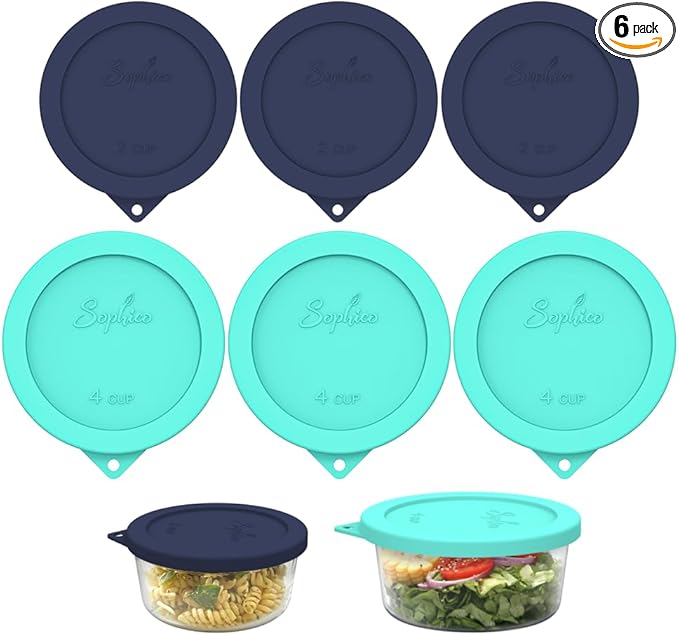 Sophico Silicone Storage Cover Rectangle Lids Replacement for Anchor Hocking and Pyrex Glass Bowls（2cup、4cup）