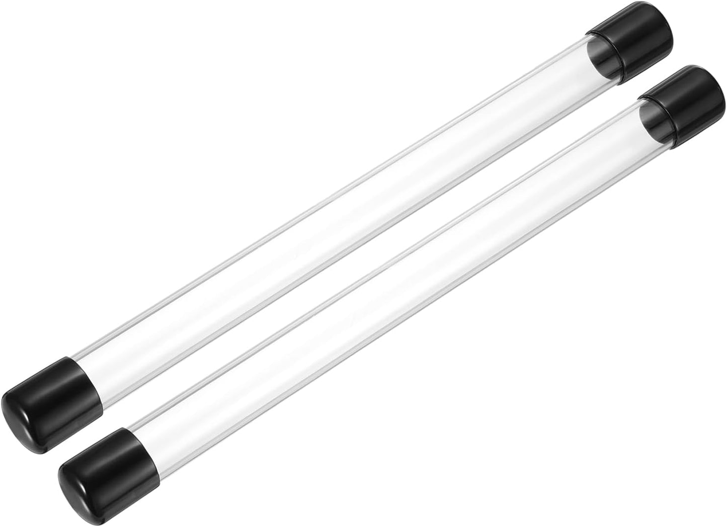 PATIKIL Clear Rigid Tube Round Plastic Tubing with Black Rubber Caps Polycarbonate Water Pipe, 305mm/ 12 Inch Length, 21mmx24mm/0.83"x0.94", 2 Set