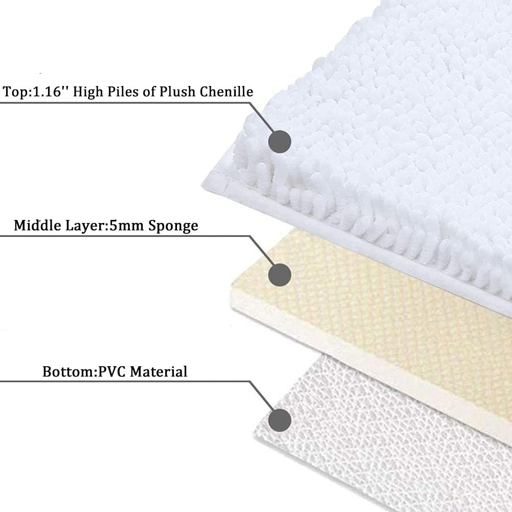 SONORO KATE Bathroom Rug,Non-Slip Bath Mat,Soft Cozy Shaggy Thick Bath Rugs for Bathroom,Plush Rugs for Bathtubs,Water Absorbent Rain Showers and Under The Sink (White, 44"×26")