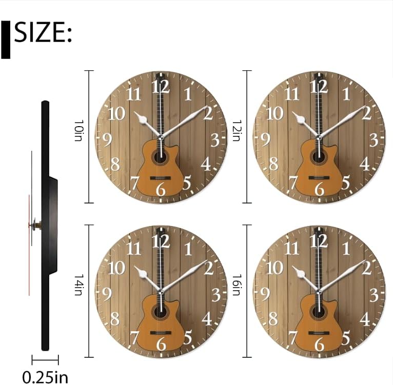 Guitar Wall Clock Non-Ticking Silent Clocks Battery Operated Analog Decor Clock for Home-Guitar Hanging On Wall(16inch)