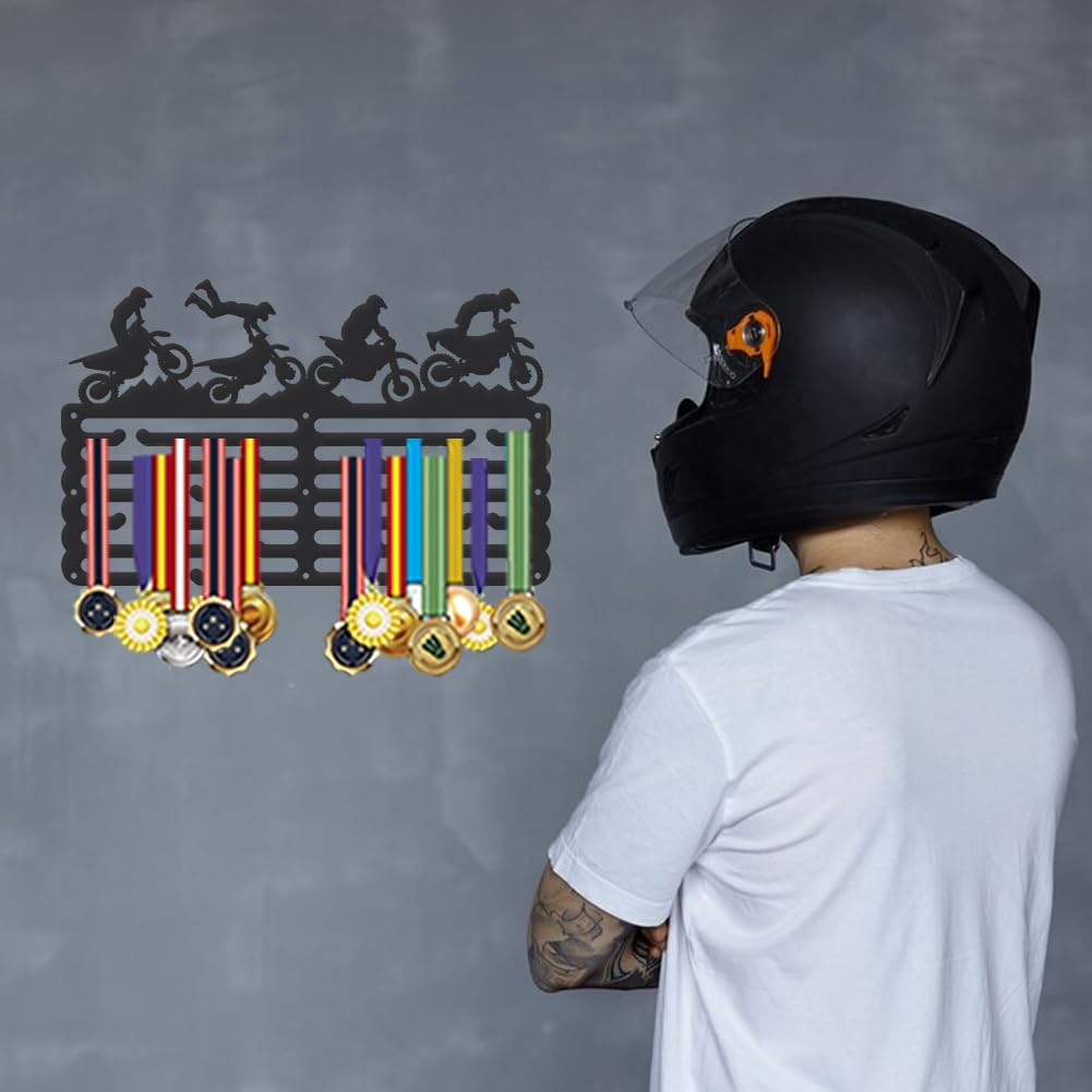SUPERDANT Motocross Medal Hanger Motorbike Medal Holder Personalised Medals Rack Wall Mount Medals Hanging 6 Rows 24 Hangers Non-Slip Hooks for Motorcyclist Sports Gift