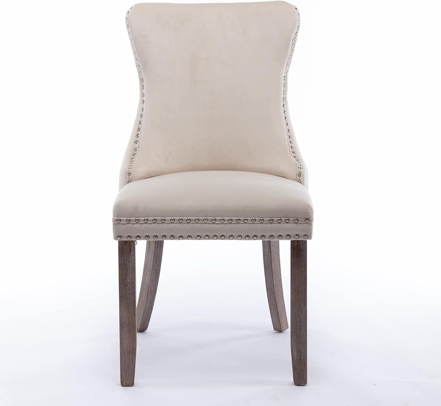PacknWood Acosure Set of 2 Velvet Upholstered Wing-Back Dining Chair with Backstitching Nailhead Trim,Exquisite Furniture Stool W/Wood Legs,for Kitchen,Sitting Room,Beige