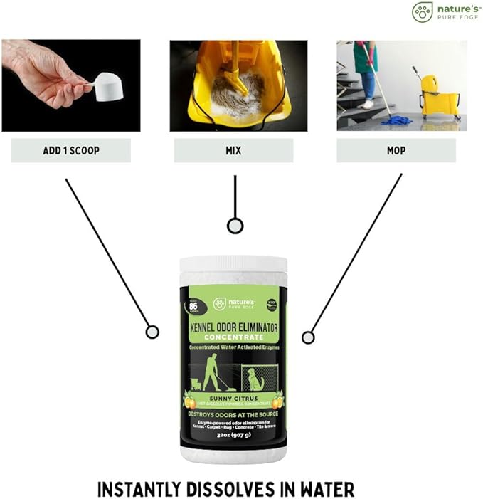 Kennel Odor Eliminator Concentrate – Enzyme Powder for Pet Odor, Urine & Poop – Safe for Carpets, Crates, and floors – Makes 86 Gallons – Sunny Citrus Scent- Industrial Pet Urine Odor Eliminator