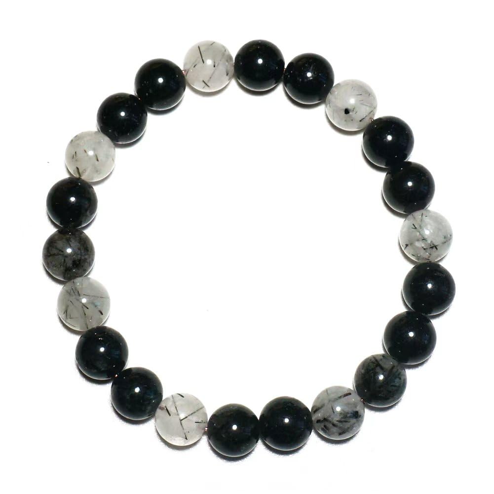 TaHLga 8MM Black Rutilated Quartz Bracelet | Natural Rutilated Quartz Gemstones | Bring Luck Wealth Courage | Protection from Evil | Gift