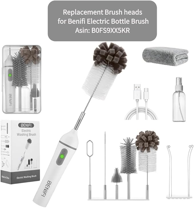 Individual Bottle Brushes Set,Sponge Bottle Brush,Narrow-Mouth Bottle Brush, Nylon Bristle Brush for Benifi Electric Bottle Cleaner Using(Brush Set, WOET)