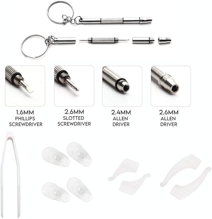 Precision Screwdriver Set, Eyeglass repair kit with 10-style screwdrivers/nose pads/4 in 1 portable screwdrivers/ear hook/tweezer for eyeglasses sunglass watch calculator (with 70-style screws)
