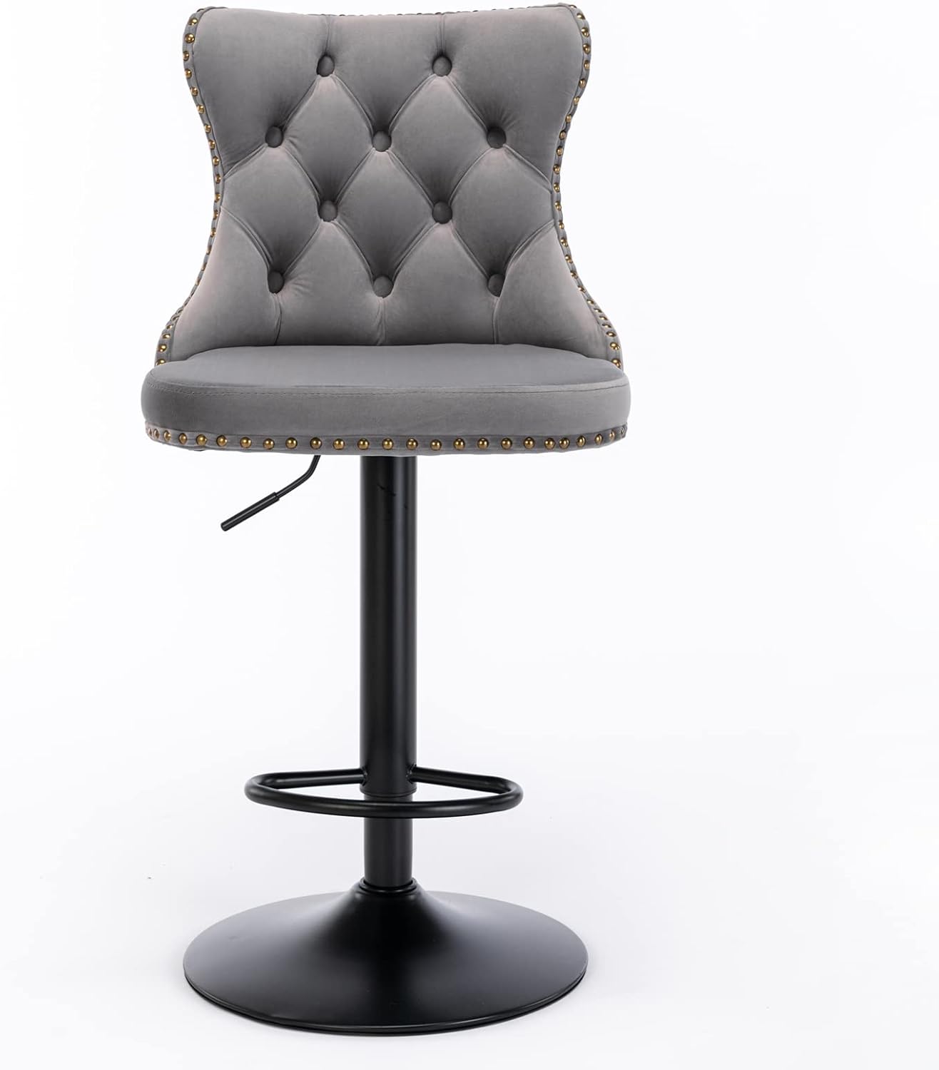 PacknWood Acosure Swivel Velvet Barstools Adjusatble Seat Height from 25-33" with 17.7" Base and Backs Comfortable Tufted,Modern Upholstered Bar Chairs for Home Pub Kitchen,Gray,Set of 2